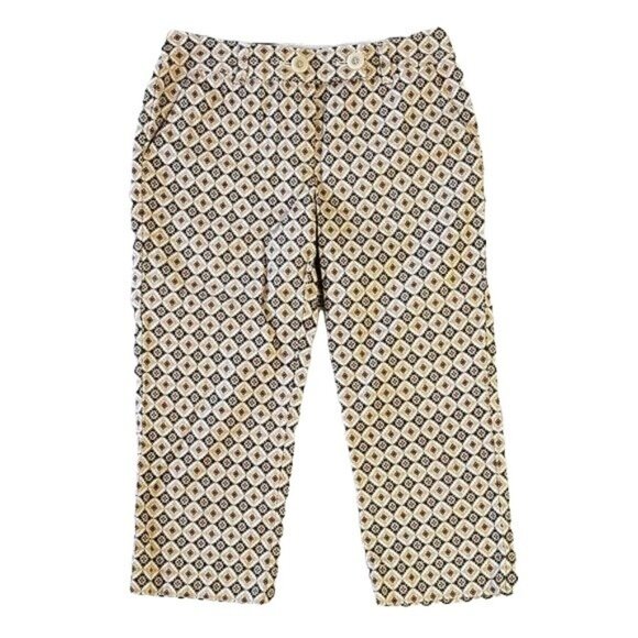 Talbots Petites Crop Pants Brown Size 6P Career Geo Button Zipper Capri Stretch - Picture 1 of 6